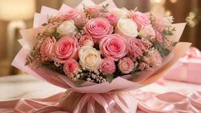 Открытка с букетом красивых розочек на день рождения  для подруге