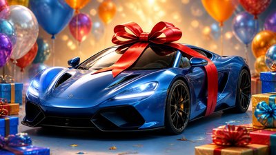 Яркая открытка с авто на именины для дорогого внука